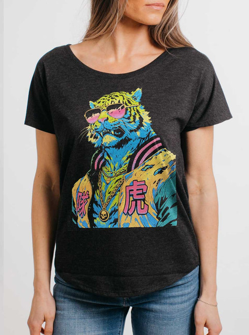 Tiger Boy - Multicolor on Heather Black Triblend Womens Dolman T Shirt