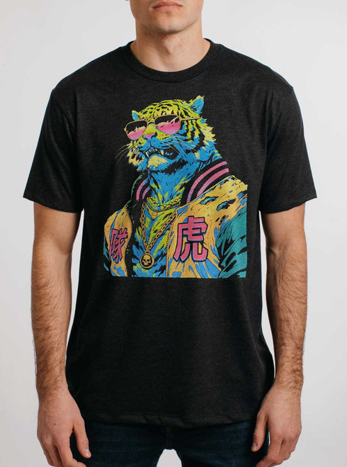 Tiger Boy - Multicolor on Heather Black Triblend Mens T Shirt