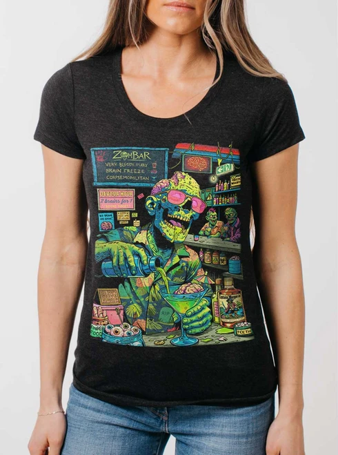 Zombar - Multicolor on Heather Black Triblend Junior Womens T-Shirt