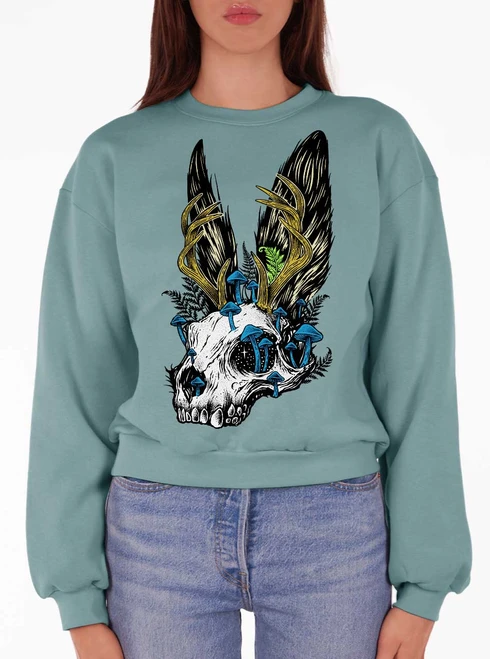 Jackalope Skull - Multicolor on Arctic Women's Balloon Sleeve Sweatshirt