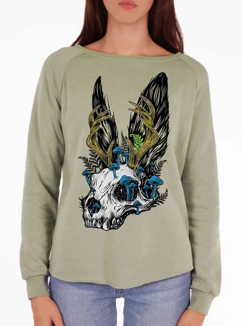 Jackalope Skull - Multicolor on on Sage Women's California Sweatshirt