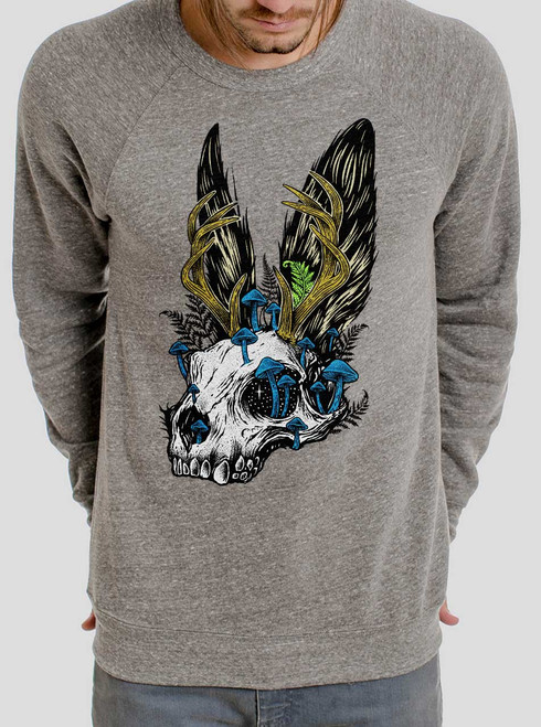 Jackalope Skull - Multicolor on Heather Grey Triblend Men's Sweatshirt