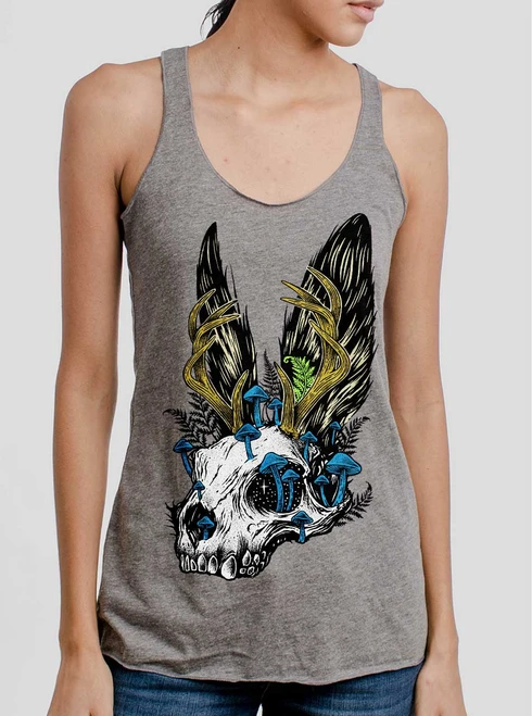 Jackalope Skull - Multicolor on Heather Grey Triblend Womens Racerback Tank Top