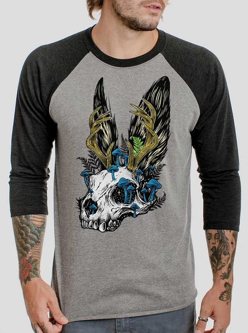 Jackalope Skull - Multicolor on Heather Grey and Black Triblend Raglan