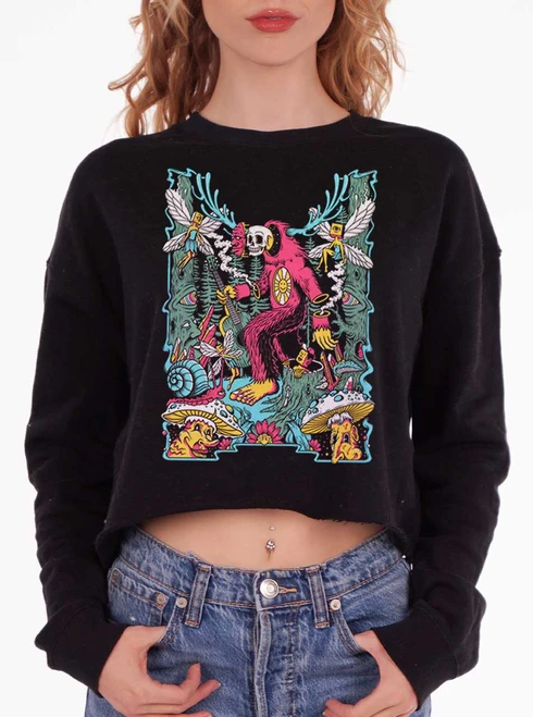 Summertime - Multicolor on Black Women's Cropped Sweatshirt
