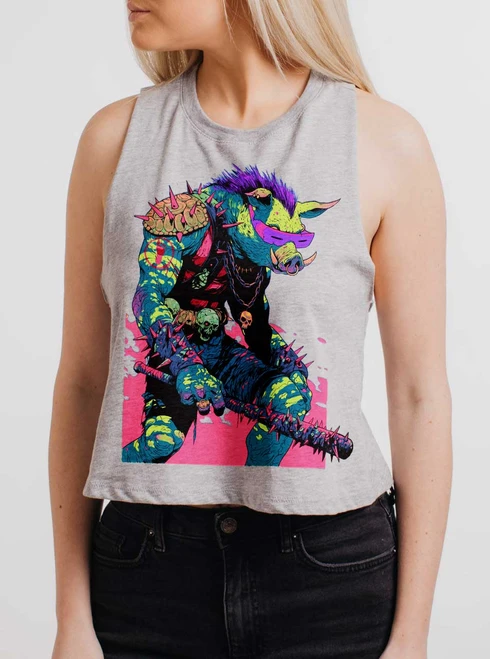 Warthog - Multicolor on Grey Womens Cropped Racerback Tank