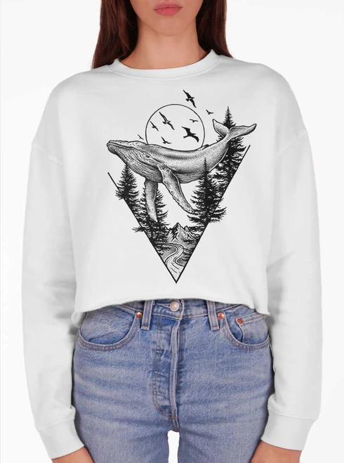 Deep Flight - Black on White Women's Cropped Sweatshirt