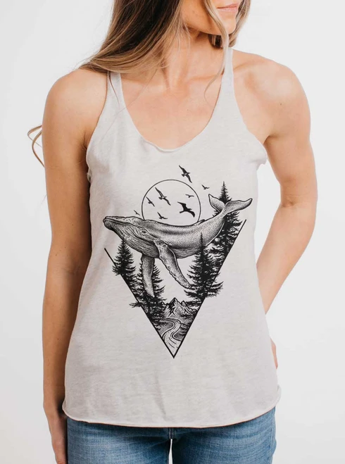 Deep Flight - Black on White Triblend Womens Racerback Tank Top