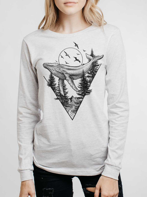 Deep Flight - Black on Heather White Triblend Womens Long Sleeve