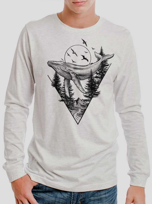 Deep Flight - Black on Heather White Men's Long Sleeve