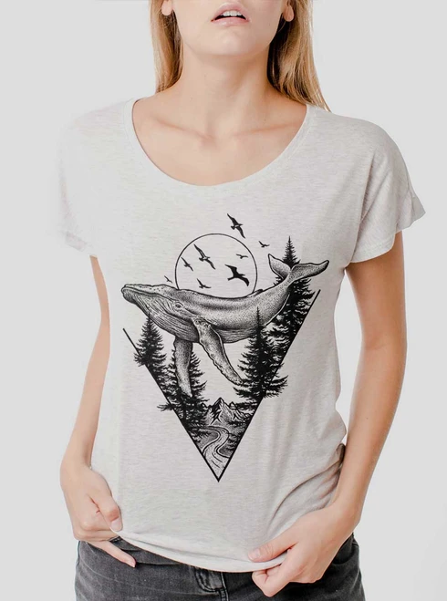 Deep Flight - Black on Heather White Triblend Womens Dolman T Shirt