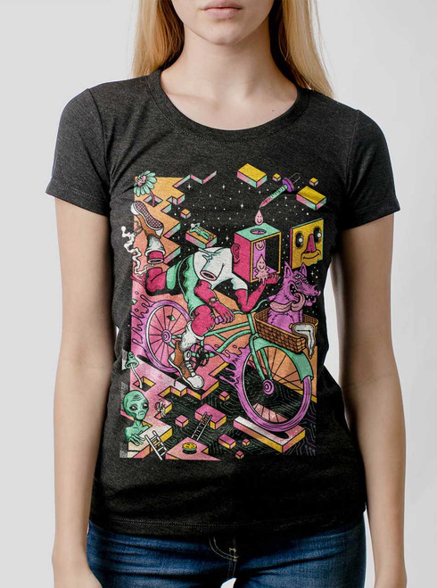 Bicycle Days - Multicolor on Heather Black Triblend Junior Womens T-Shirt