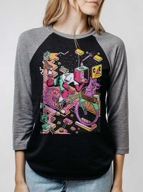 Bicycle Days - Multicolor on Heather Black and Grey Triblend Womens Raglan