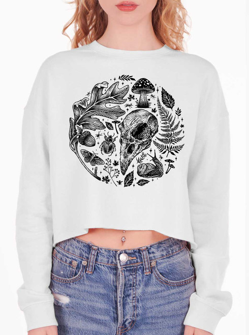 Forest Elements - Black on White Women's Cropped Sweatshirt