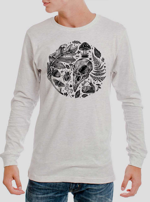 Forest Elements - Black on Heather White Men's Long Sleeve