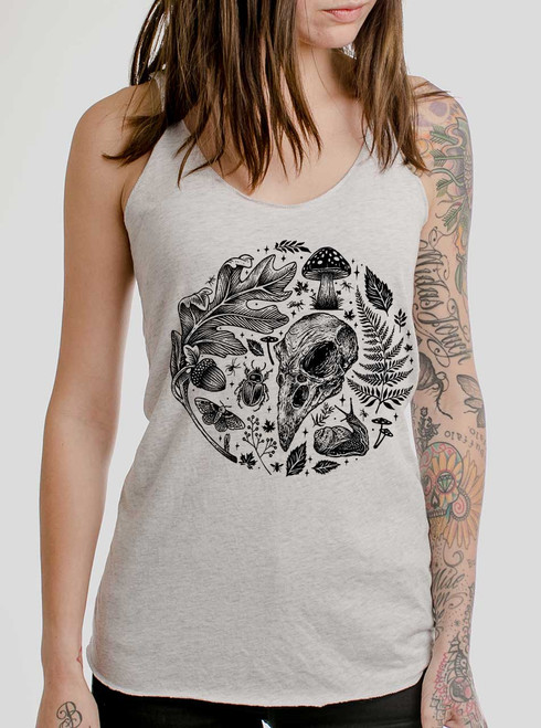 Forest Elements - Black on White Triblend Womens Racerback Tank Top