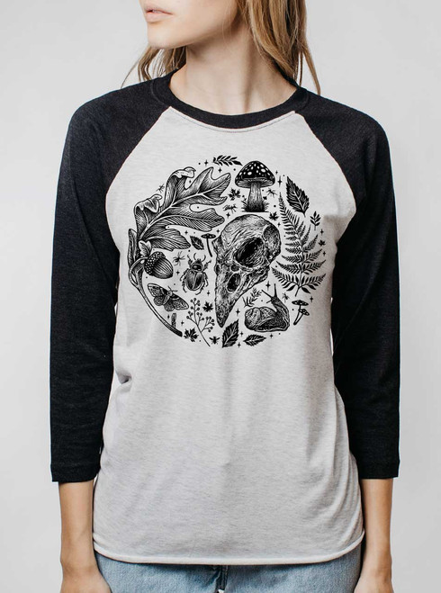 Forest Elements - Black on Heather White and Black Triblend Womens Raglan