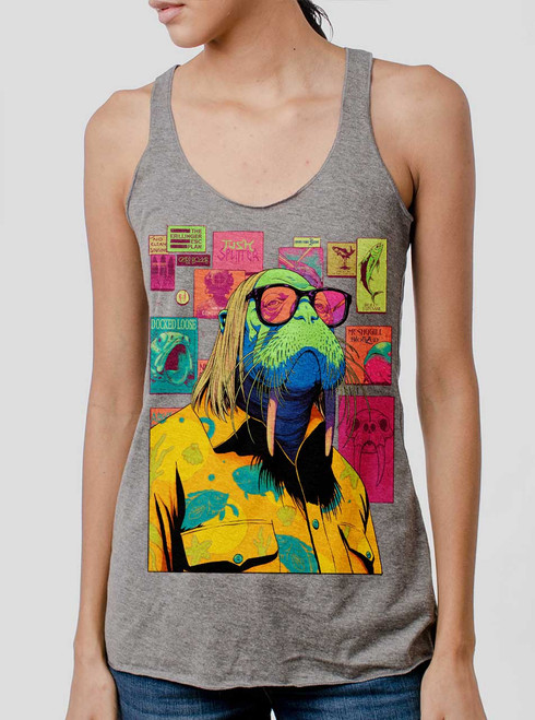 The Walrus - Multicolor on Heather Grey Triblend Womens Racerback Tank Top