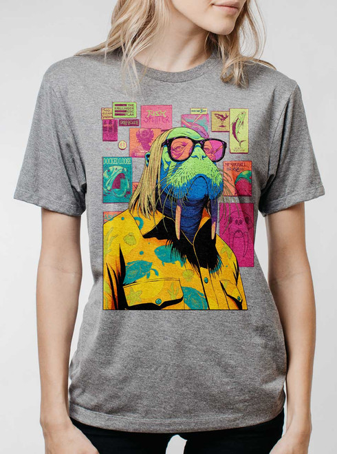 The Walrus - Multicolor on Heather Grey Triblend Womens Unisex T Shirt