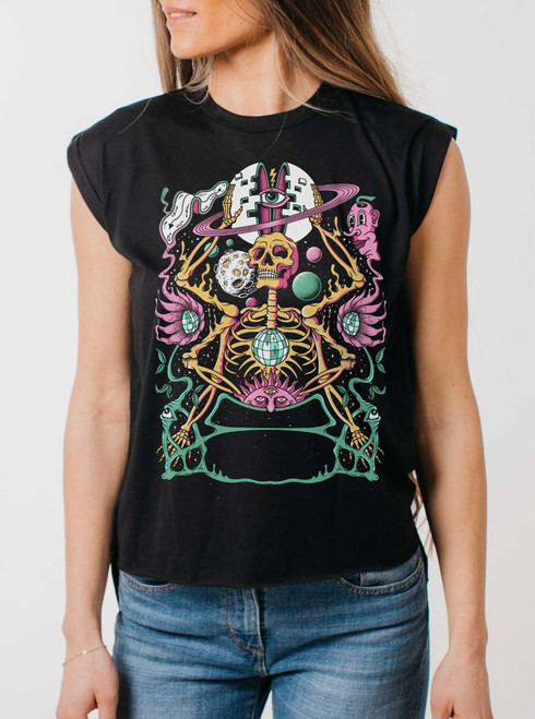Star Keeper - Multicolor on Black Women's Rolled Cuff T-Shirt