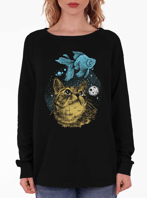 Cat Dreams - Multicolor on Black Women's California Sweatshirt