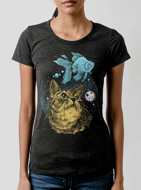 Cat Dreams - Multicolor on Heather Black Triblend Junior Womens T-Shirt