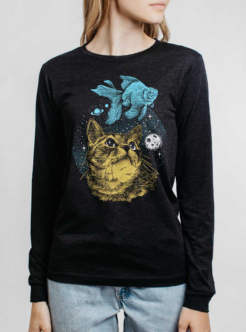 Cat Dreams - Multicolor on Heather Black Triblend Womens Long Sleeve