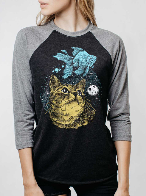 Cat Dreams - Multicolor on Heather Black and Grey Triblend Womens Raglan