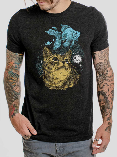 Cat Dreams - Multicolor on Heather Black Triblend Mens T Shirt
