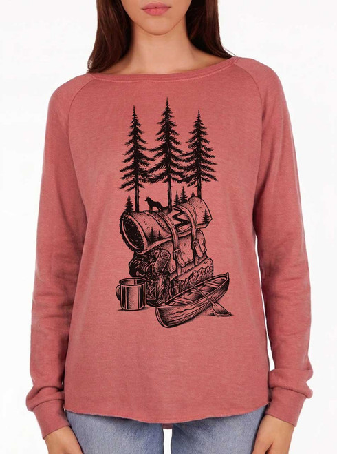 Adventure is Calling - Black on Dusty Rose Women's California Sweatshirt
