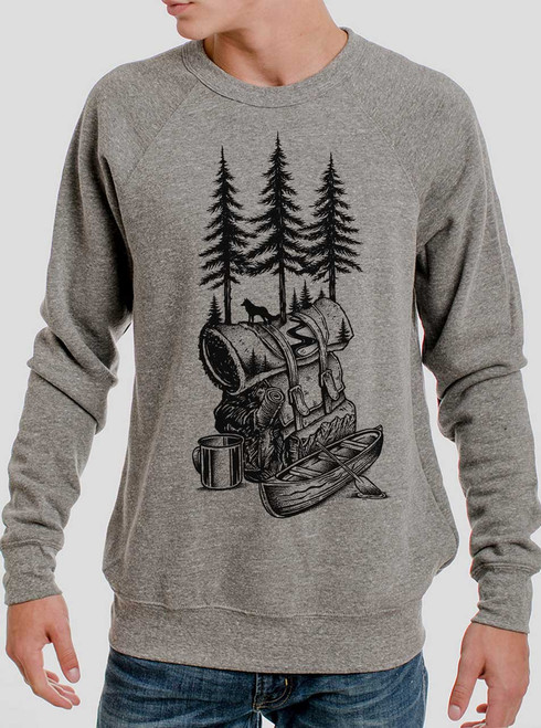 Adventure is Calling - Black on Heather Grey Triblend Men's Sweatshirt