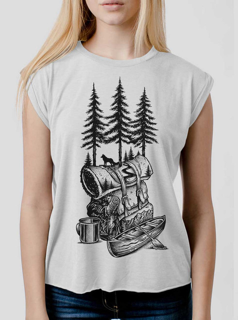 Adventure is Calling - Black on White Women's Rolled Cuff T-Shirt