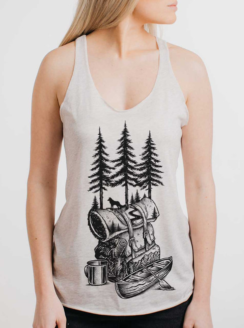 Adventure is Calling - Black on White Triblend Womens Racerback Tank Top