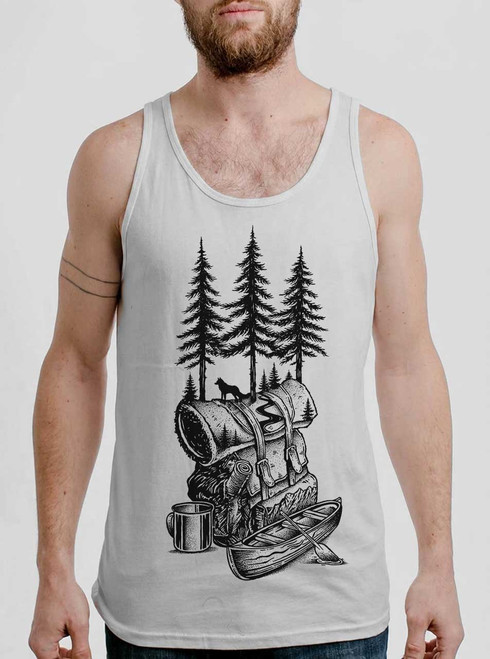 Adventure is Calling - Black on White Mens Tank Top