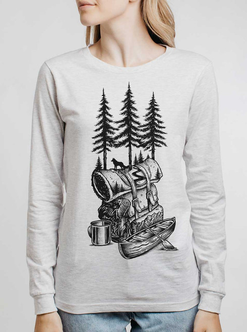 Adventure is Calling - Black on Heather White Triblend Womens Long Sleeve