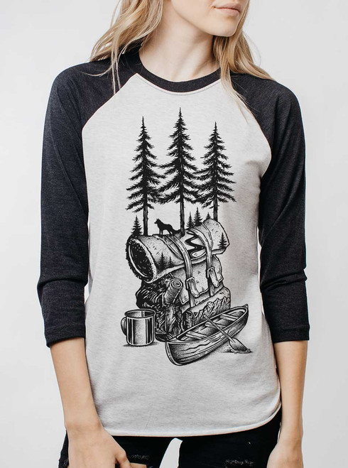Adventure is Calling - Black on Heather White and Black Triblend Womens Raglan