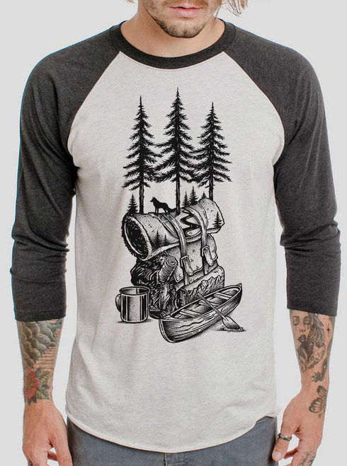 Adventure is Calling - Black on Heather White and Black Triblend Raglan