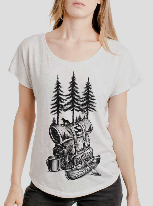 Adventure is Calling - Black on Heather White Triblend Womens Dolman T Shirt