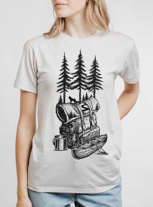 Adventure is Calling - Black on Heather White Triblend Womens Unisex T Shirt