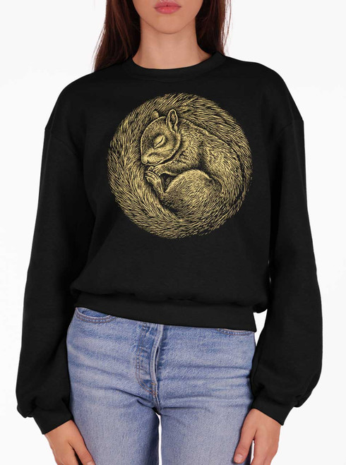 Squirrel Nap - Multicolor on Black Women's Balloon Sleeve Sweatshirt