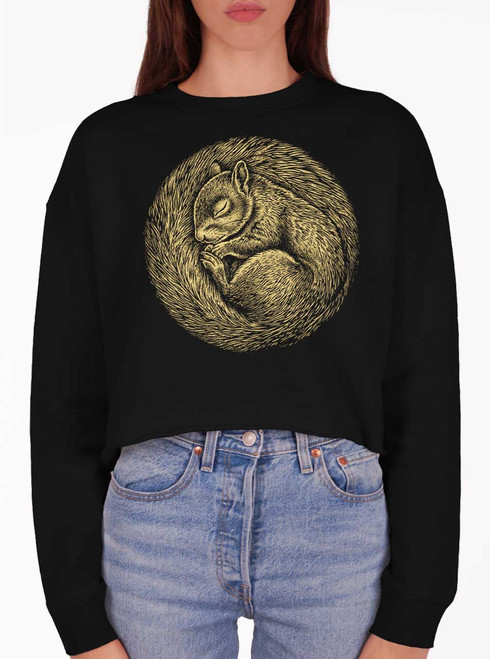 Squirrel Nap - Multicolor on Black Women's Cropped Sweatshirt