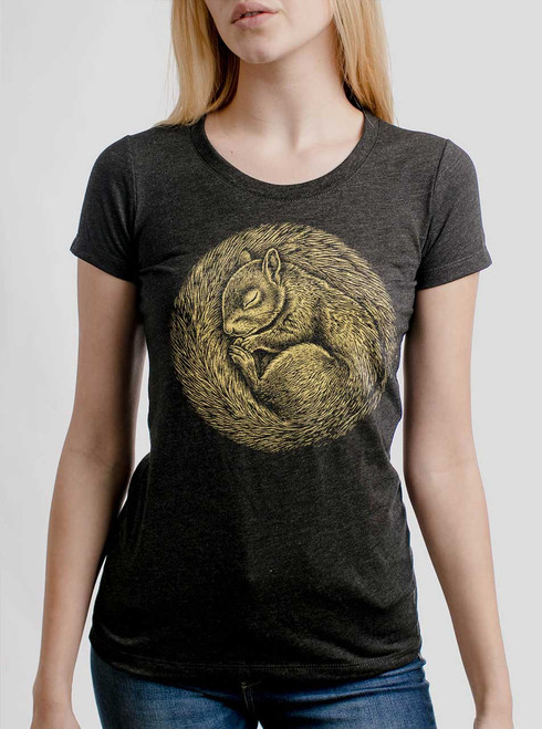 Squirrel Nap - Multicolor on Heather Black Triblend Junior Womens T-Shirt