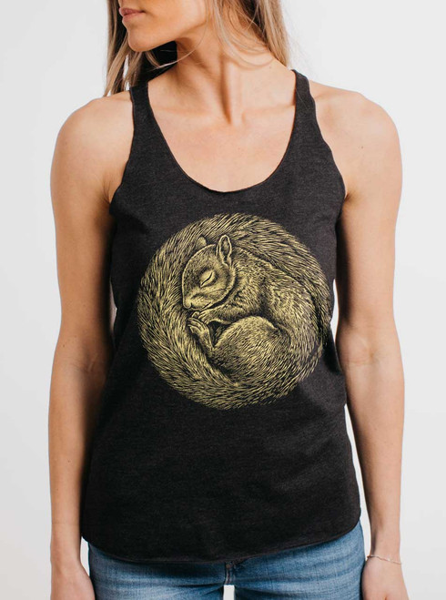 Squirrel Nap - Multicolor on Heather Black Triblend Womens Racerback Tank Top