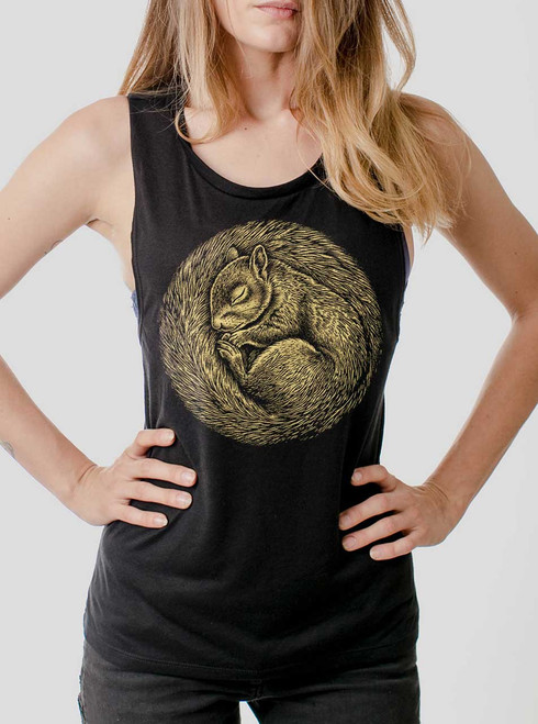 Squirrel Nap - Multicolor on Black Womens Muscle Tank