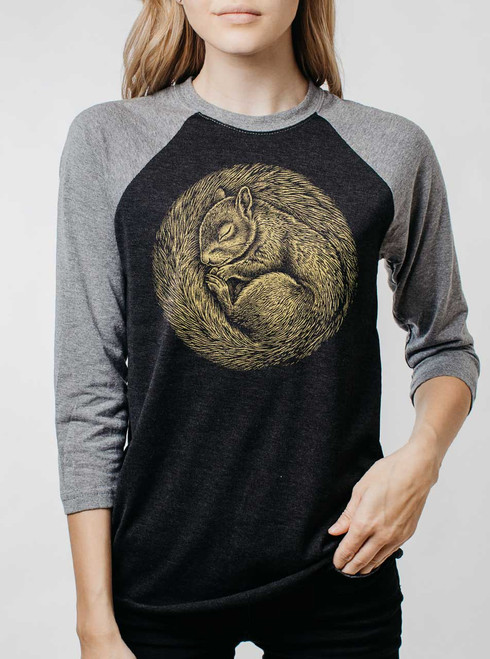 Squirrel Nap - Multicolor on Heather Black and Grey Triblend Womens Raglan