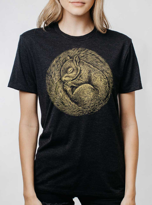 Squirrel Nap - Multicolor on Heather Black Triblend Womens Unisex T Shirt
