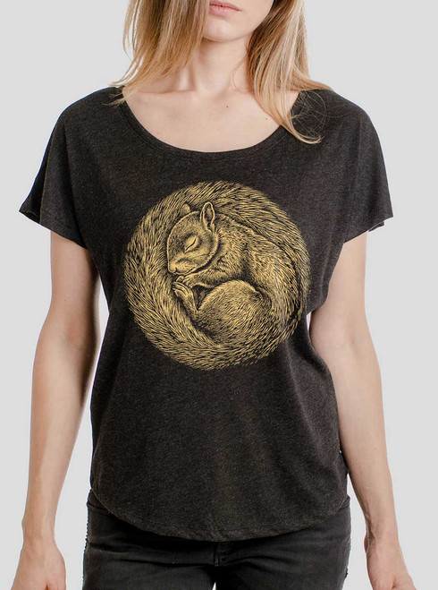 Squirrel Nap - Multicolor on Heather Black Triblend Womens Dolman T Shirt