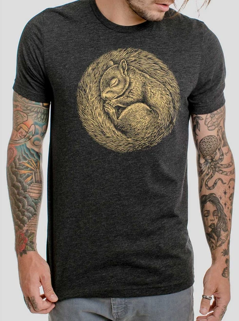 Squirrel Nap - Multicolor on Heather Black Triblend Mens T Shirt