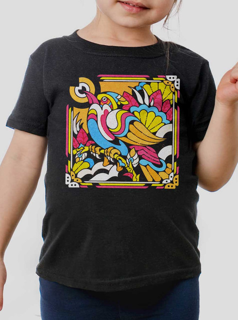 Bright Bird - Multicolor on Black Toddler T-Shirt
