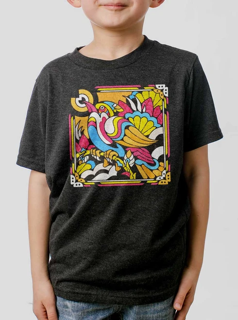Bright Bird - Multicolor on Heather Black Triblend Youth T-Shirt